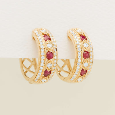 18ct Yellow Gold Ruby & Diamond Cecelia Earrings - Earrings - Walker & Hall
