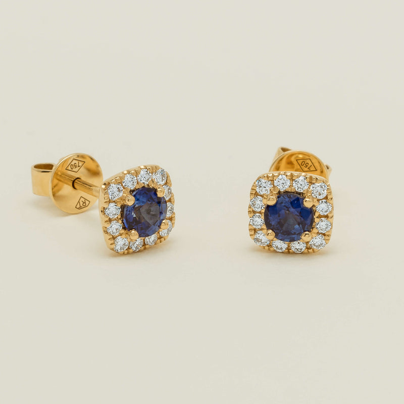 18ct Yellow Gold .68ct Sapphire & Diamond Stud Earrings - Earrings - Walker & Hall