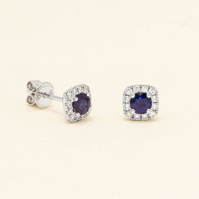 18ct White Gold .75ct Sapphire & Diamond Cluster Earrings