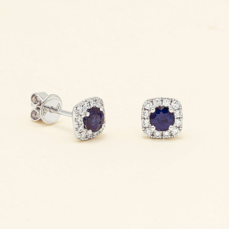 18ct White Gold .75ct Sapphire & Diamond Cluster Earrings