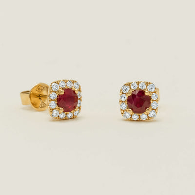 18ct Yellow Gold .55ct Ruby & Diamond Stud Earrings - Earrings - Walker & Hall