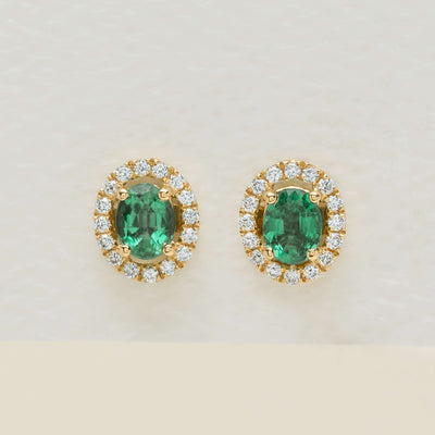 18ct Yellow Gold .63ct Emerald & Diamond Stud Earrings