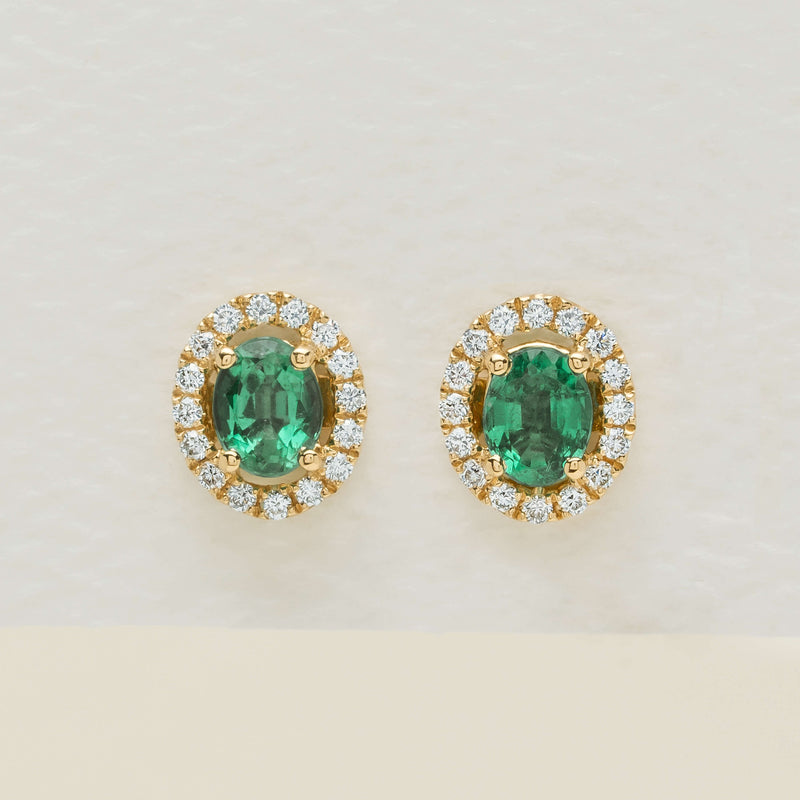 18ct Yellow Gold .63ct Emerald & Diamond Stud Earrings