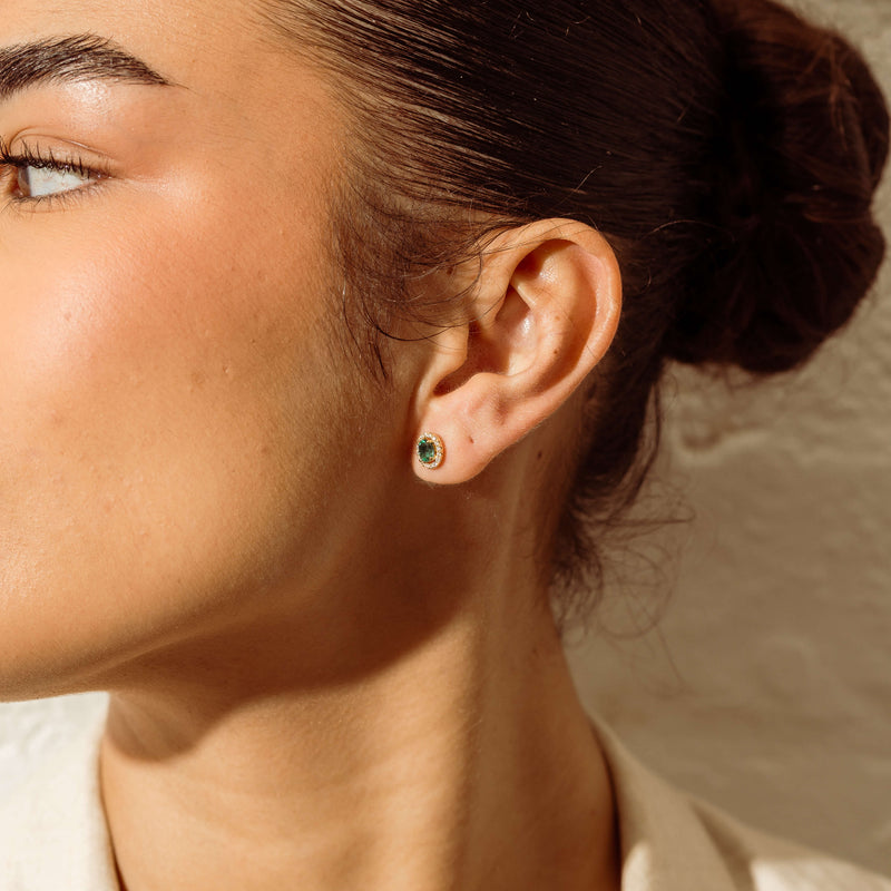 18ct Yellow Gold .63ct Emerald & Diamond Stud Earrings