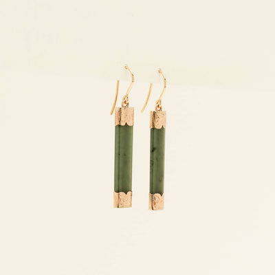 Vintage 9ct Rose Gold Greenstone Drop Earrings - Earrings - Walker & Hall