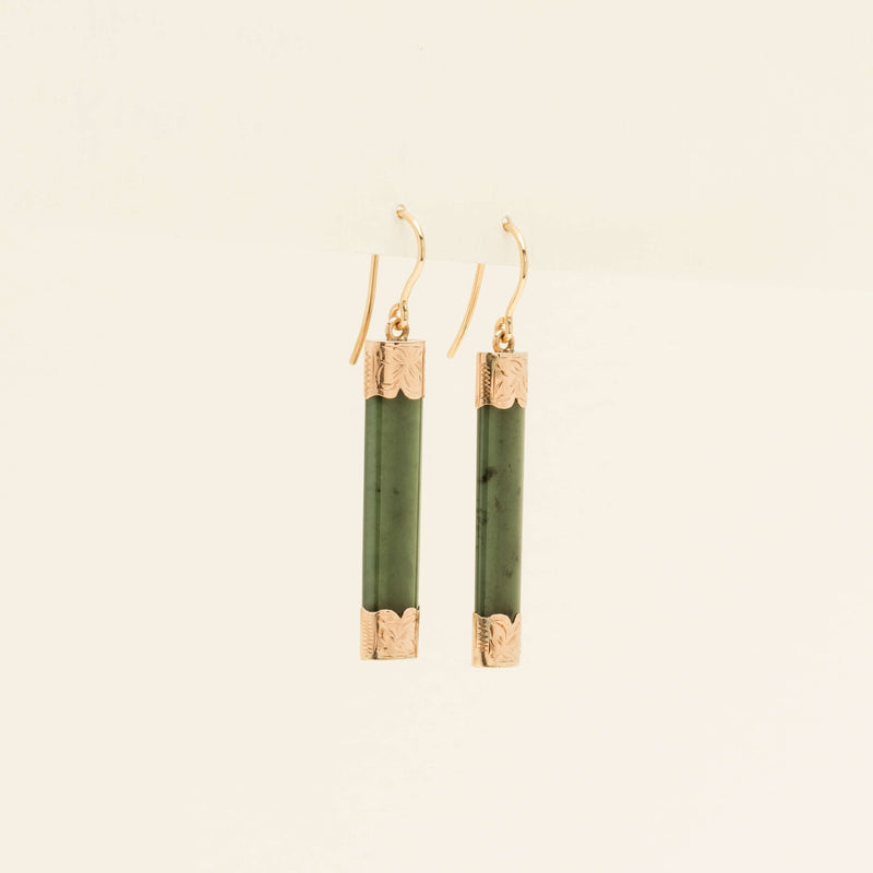 Vintage 9ct Rose Gold Greenstone Drop Earrings - Earrings - Walker & Hall