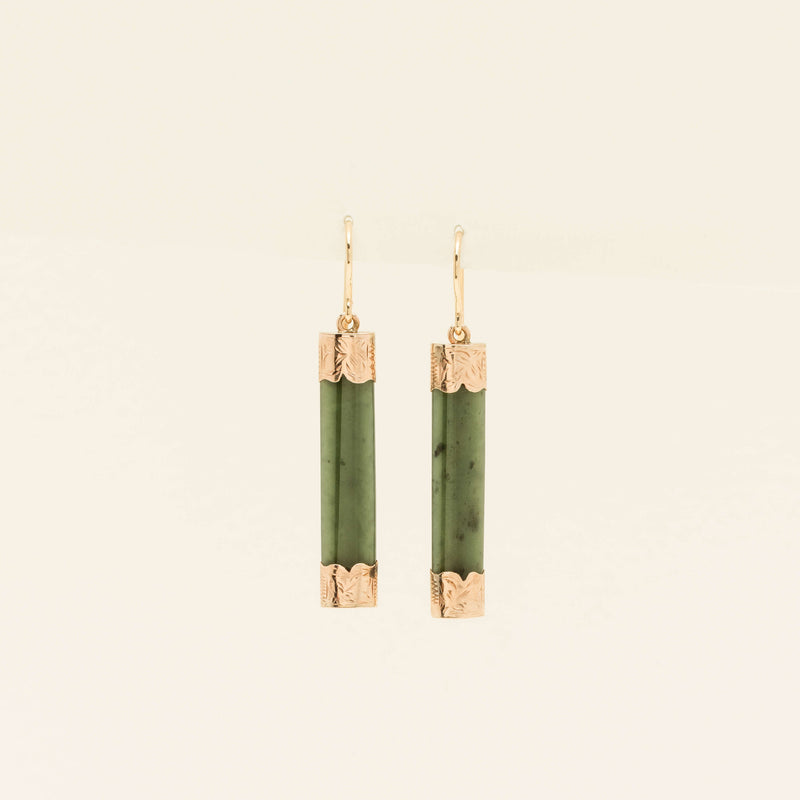 Vintage 9ct Rose Gold Greenstone Drop Earrings - Earrings - Walker & Hall