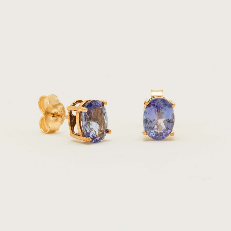 Deja Vu 9ct Yellow Gold Oval Tanzanite Stud Earrings