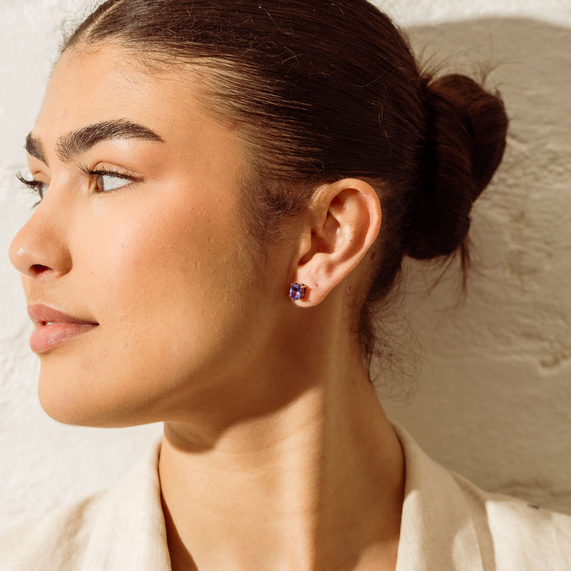 Deja Vu 9ct Yellow Gold Oval Tanzanite Stud Earrings