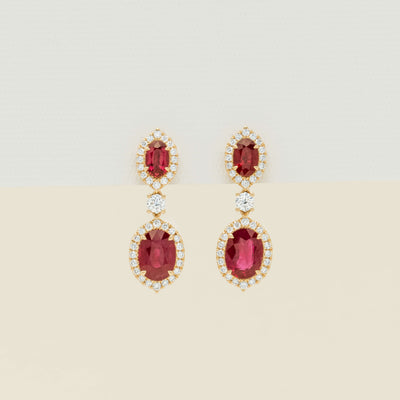 18ct Yellow Gold 4.04ct Ruby & Diamond Drop Earrings - Earrings - Walker & Hall