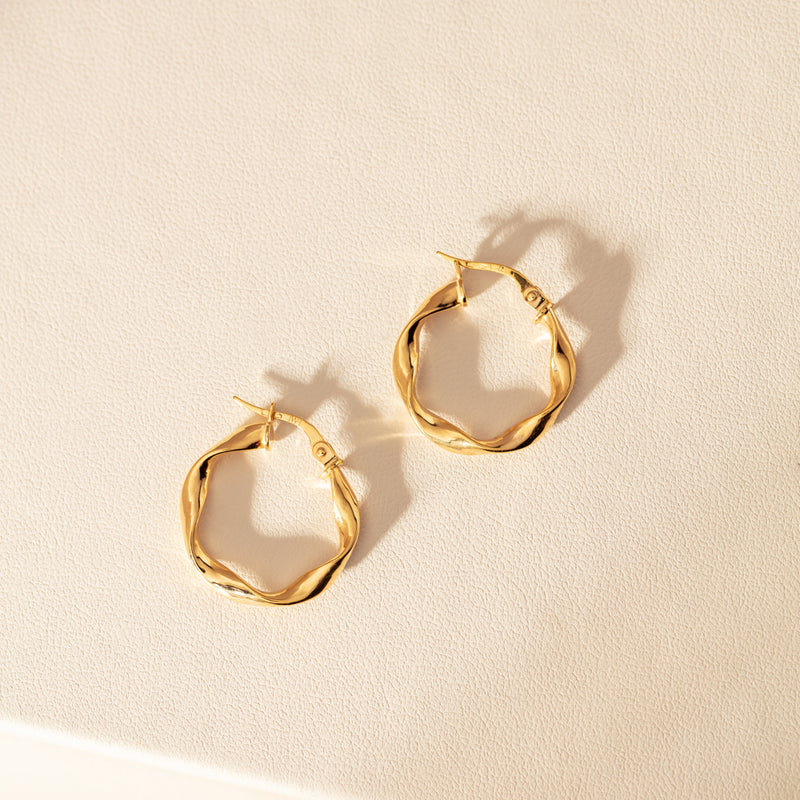 9ct Yellow Gold Ribbon Hoop Earrings - Earrings - Walker & Hall