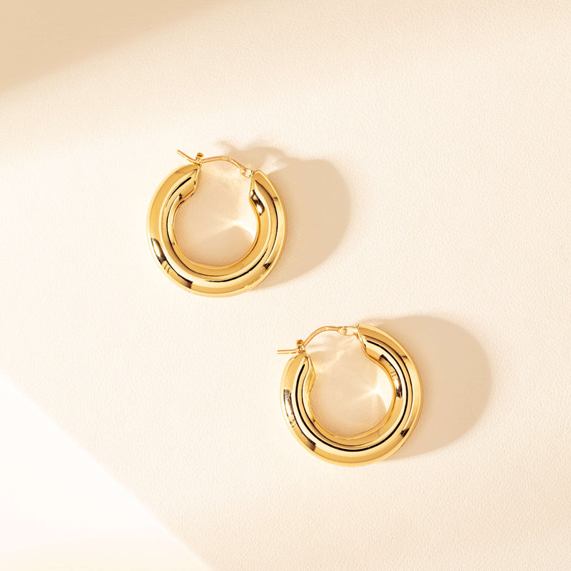 14ct Yellow Gold Hollow Large Round Hoop Earrings