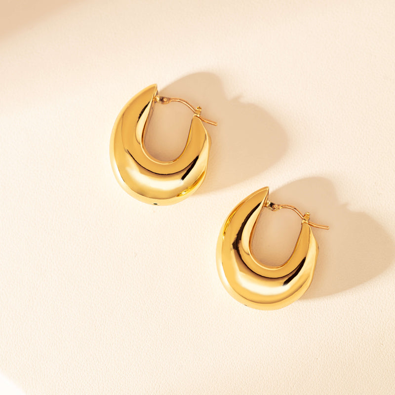 14ct Yellow Gold Hollow Large Oval Hoop Earrings