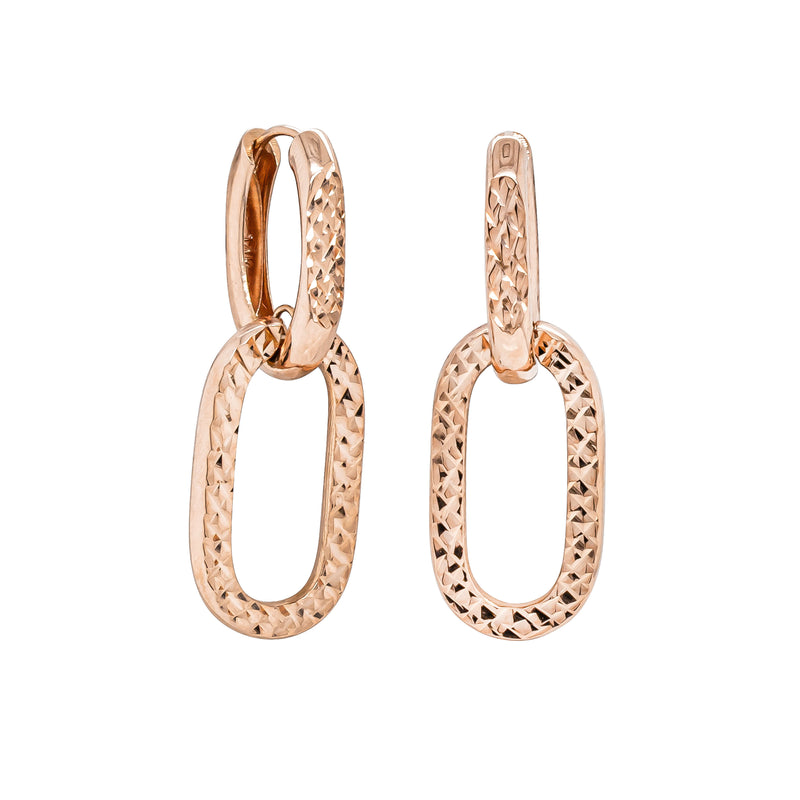 Deja Vu 14ct Rose Gold Hollow Textured Drop Earrings - Earrings - Walker & Hall