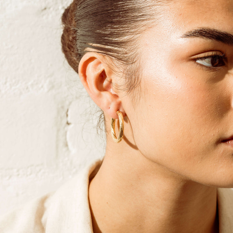 Deja Vu 18ct Yellow Gold Hollow Twist Hoop Earrings - Earrings - Walker & Hall