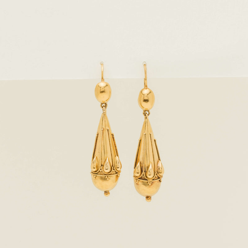 Vintage 18ct Yellow Gold Hollow Victorian Drop Earrings
