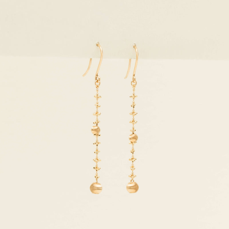 18ct Yellow Gold Scattered Beads Drop Earrings