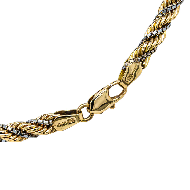Deja Vu 18ct Yellow & White Gold Hollow Rope Link Chain - Necklace - Walker & Hall