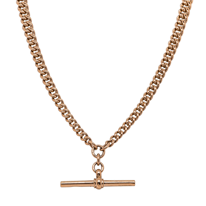 Vintage 9ct Rose Gold Double Graduated Curb Fob Chain - Necklace - Walker & Hall