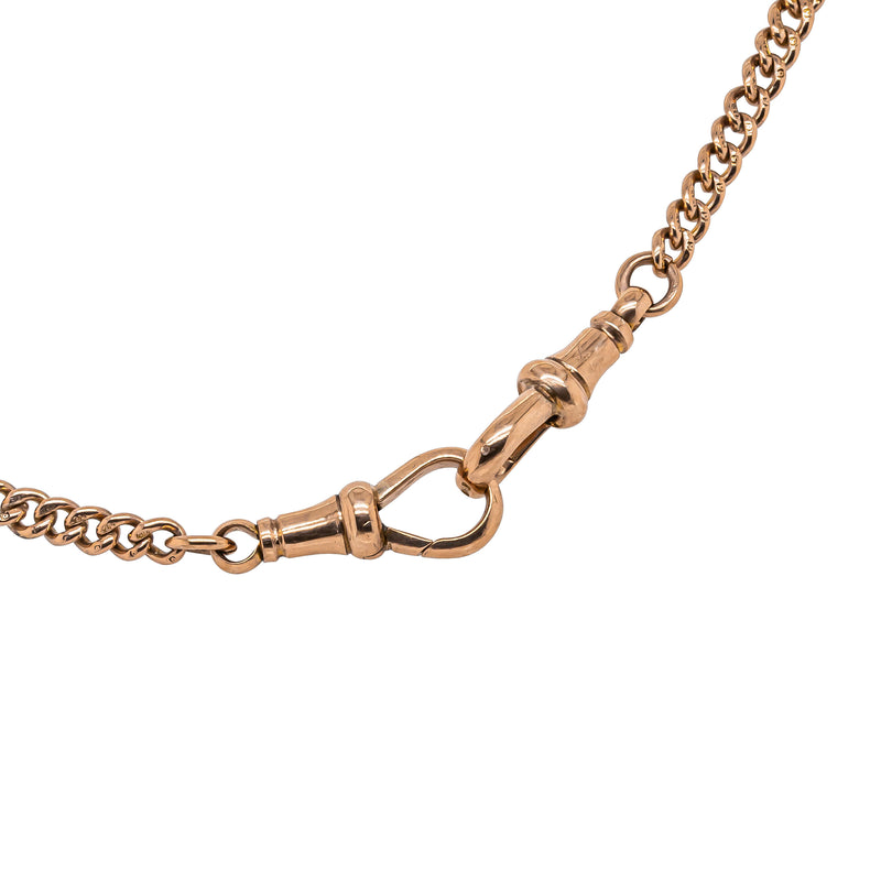 Vintage 9ct Rose Gold Double Graduated Curb Fob Chain - Necklace - Walker & Hall