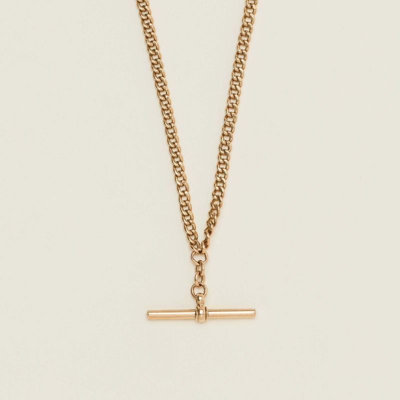Vintage 9ct Rose Gold Curb Link Fob Necklace 44.5cm - Necklace - Walker & Hall