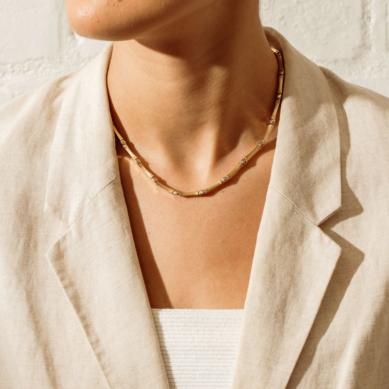 Deja Vu 14ct Yellow/White Gold Hollow Bamboo Necklace