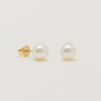 9ct Yellow Gold Akoya Pearl Studs - 8mm - Earrings - Walker & Hall