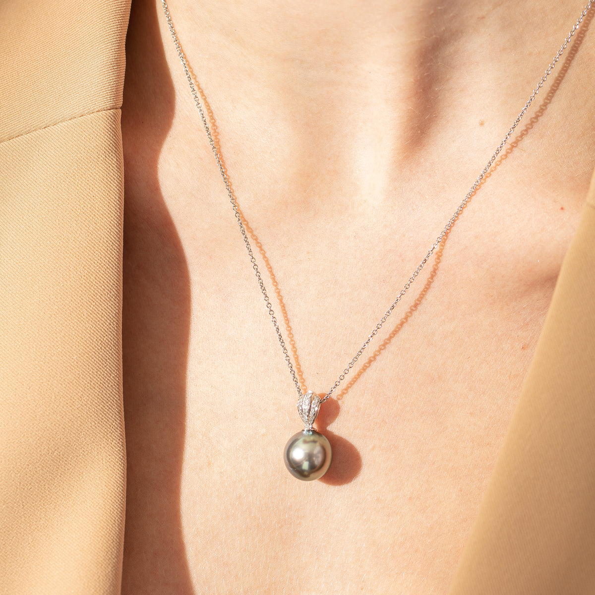 Model wearing Tahitian Pearl Pendant