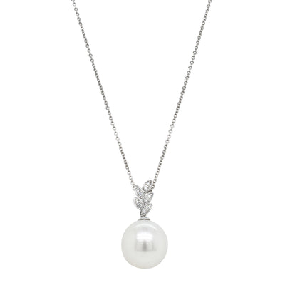 18ct White Gold South Sea Pearl & Diamond Pendant-Necklace-Walker & Hall