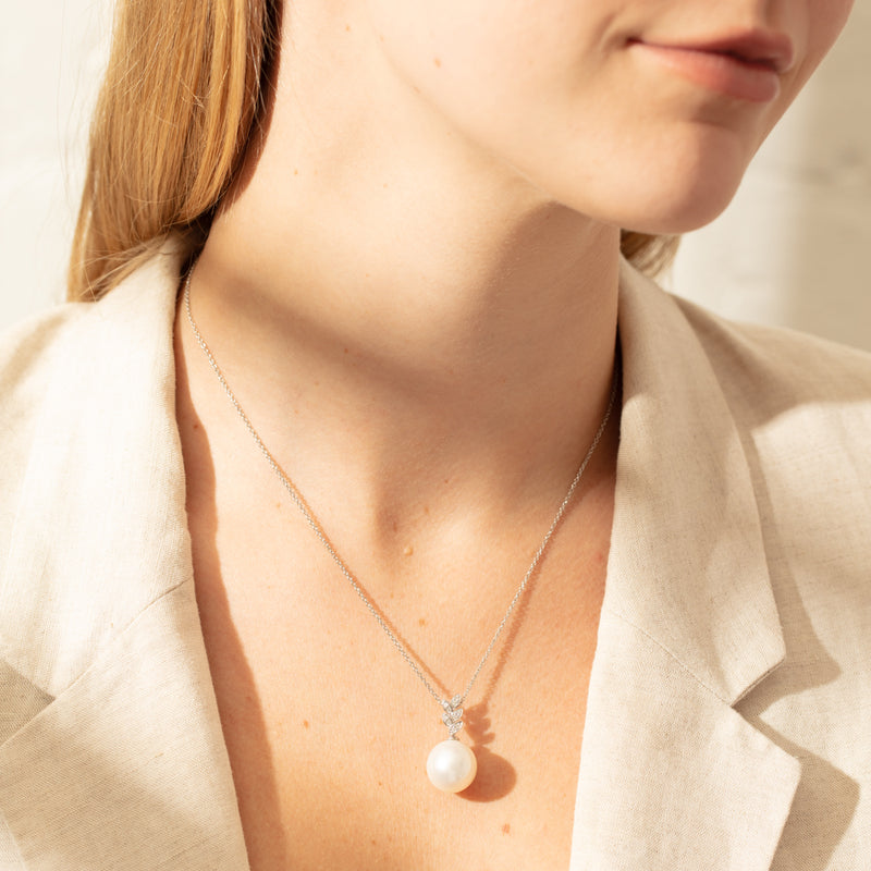 18ct White Gold South Sea Pearl & Diamond Pendant-Necklace-Walker & Hall