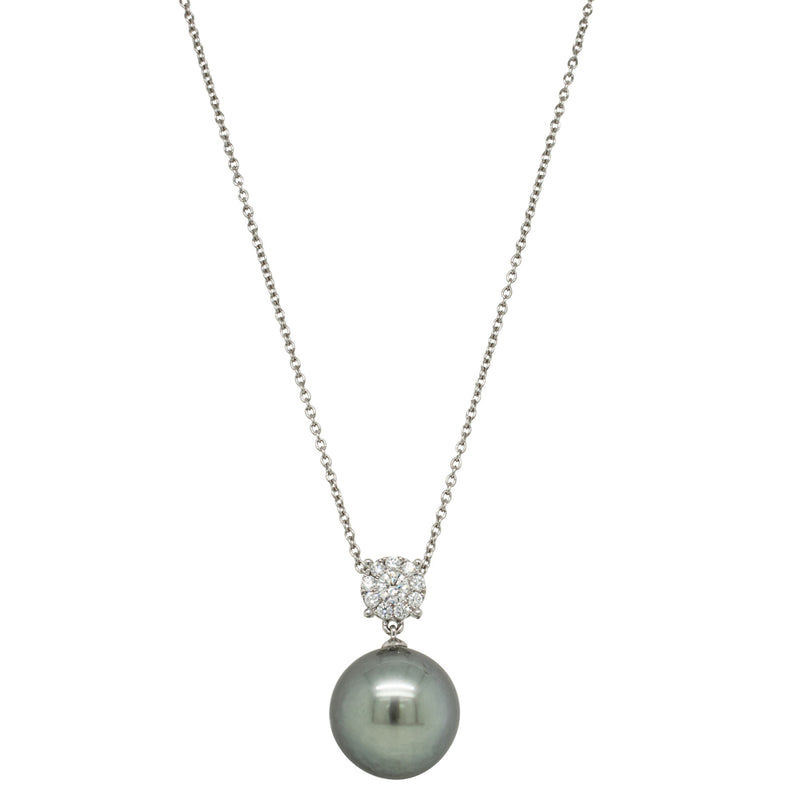 18ct White Gold 13.6mm Black Pearl & Diamond Galaxy Necklace-Necklace-Walker & Hall
