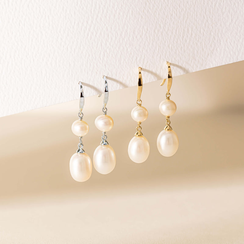 9ct Yellow Gold and Sterling Silver Rosie Pearl Earrings