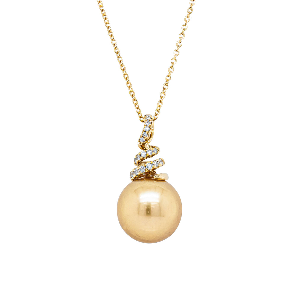 18ct Yellow Gold Golden South Sea Pearl & Diamond Pendant