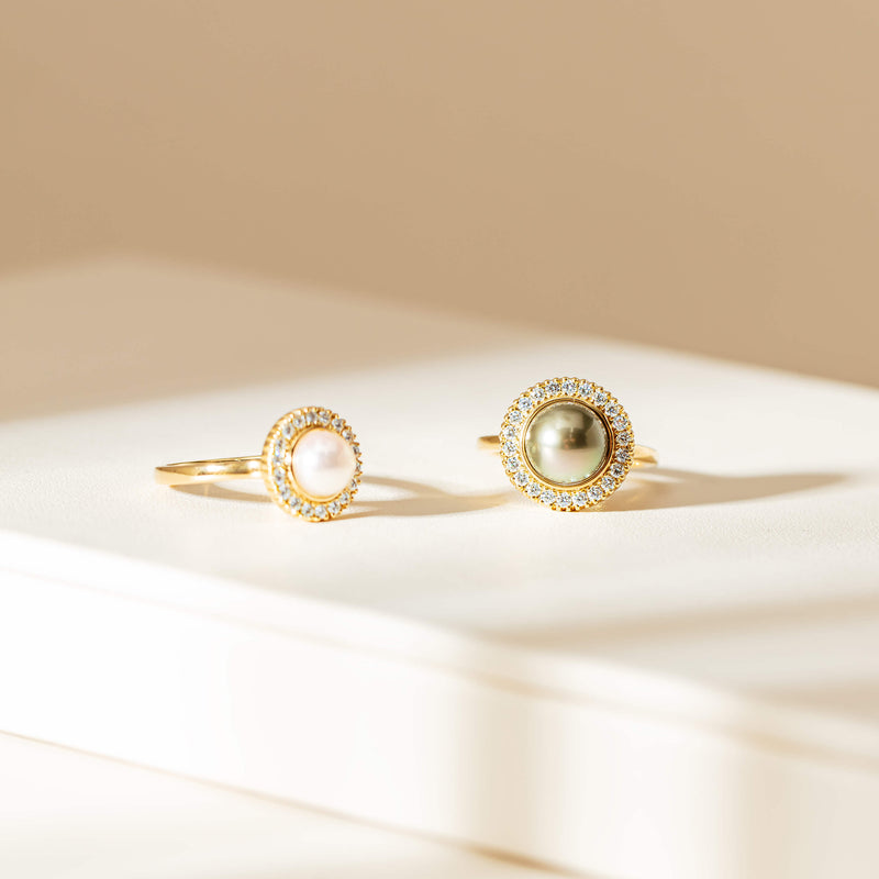 Akoya Pearl and Tahitian Pearl Daisy Rings