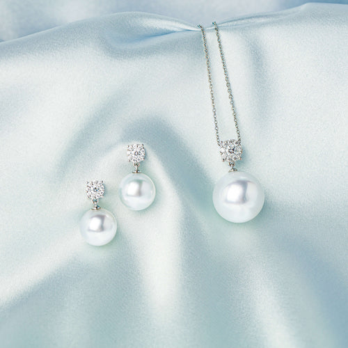 South Sea Pearl and Natural Diamond Galaxy Pendant and Earrings