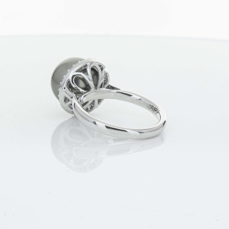 18ct White Gold Tahitian Black Pearl & Diamond Callisto Ring-Ring-Walker & Hall