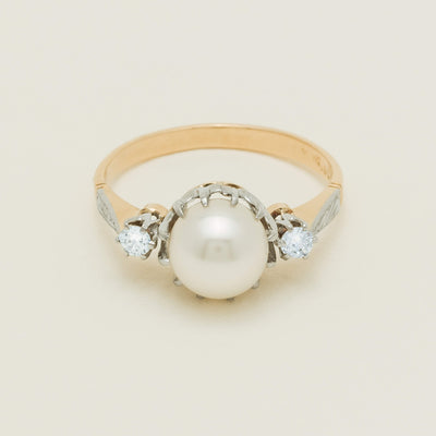 Deja Vu 18ct Yellow Gold & Platinum Pearl and Diamond Ring - Ring - Walker & Hall