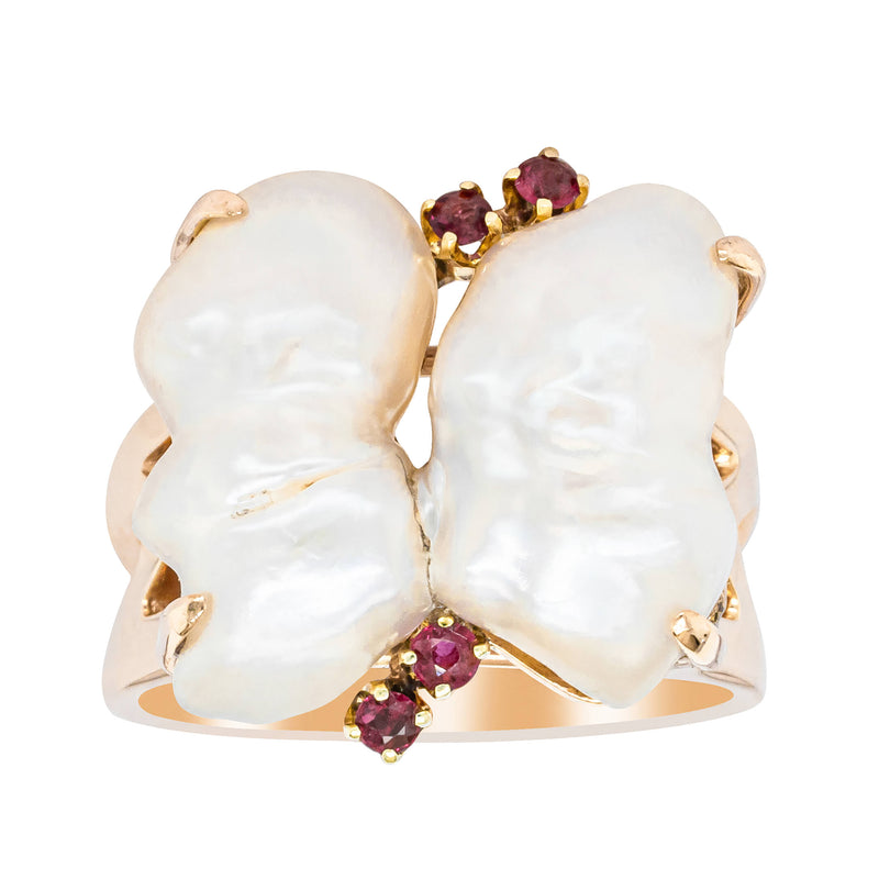 Deja Vu 14ct Yellow Gold Keshi Pearl & Ruby Ring - Ring - Walker & Hall