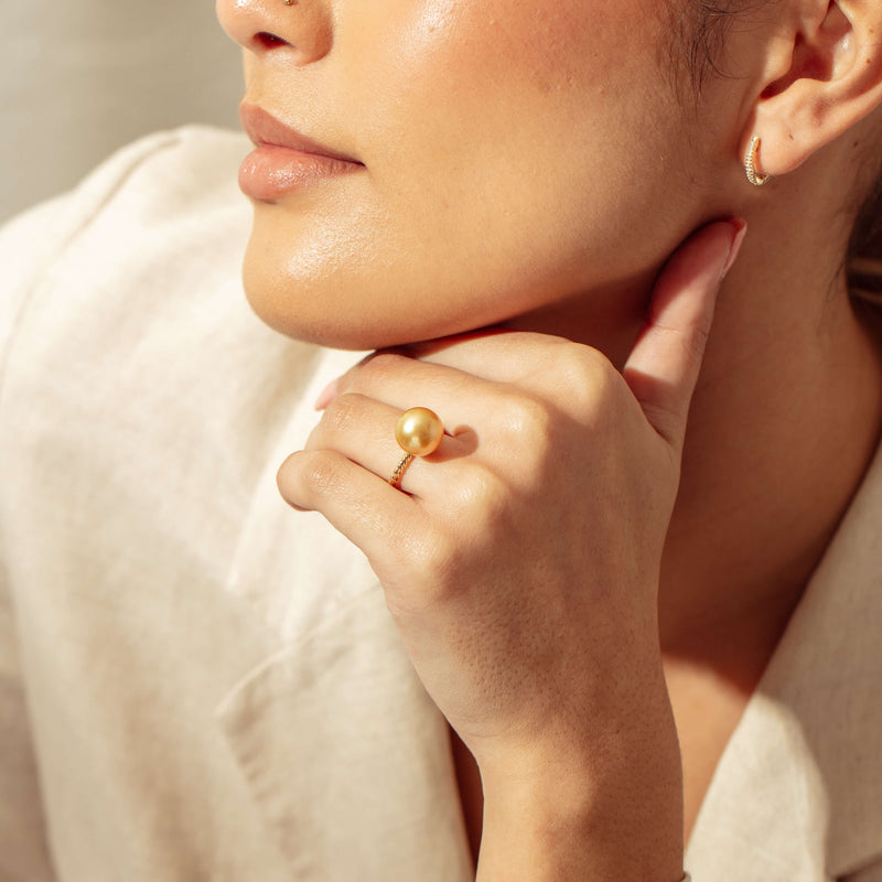 18ct Yellow Gold 10mm Golden Pearl Twine Ring - Ring - Walker & Hall