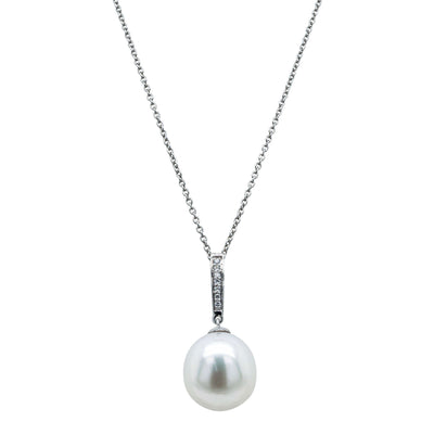 18ct White Gold 12.2mm South Sea Pearl & Diamond Pendant - Necklace - Walker & Hall