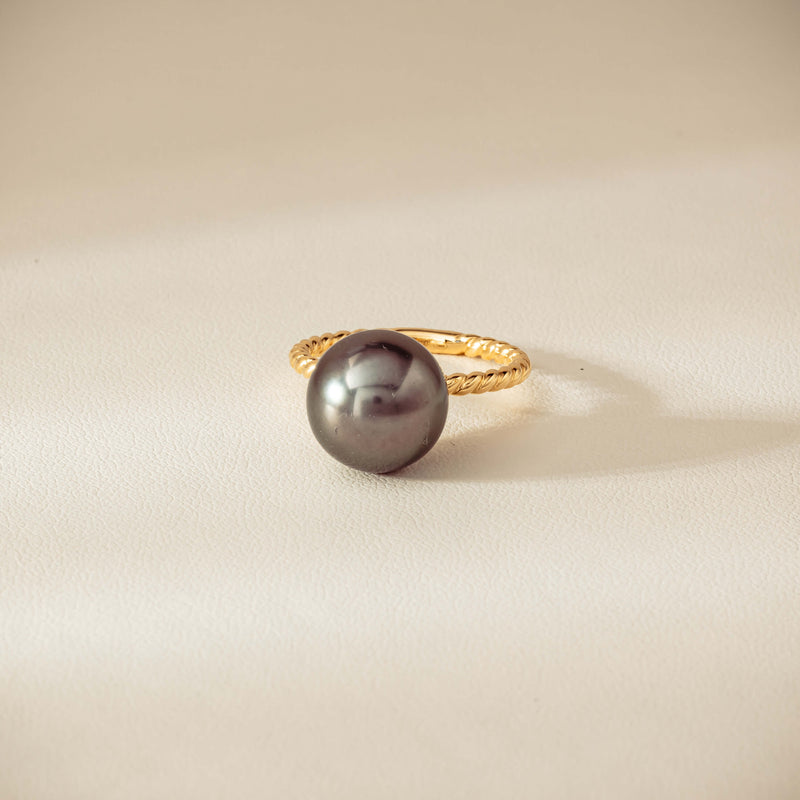 18ct Yellow Gold 12mm Black Pearl Twine Ring - Ring - Walker & Hall