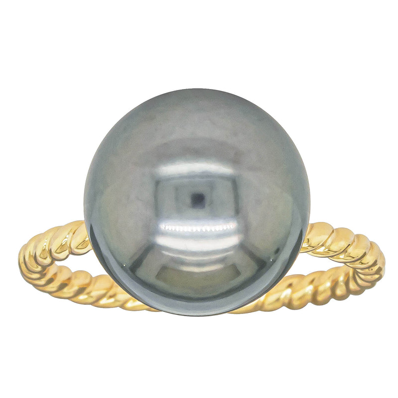 18ct Yellow Gold 12mm Black Pearl Twine Ring - Ring - Walker & Hall