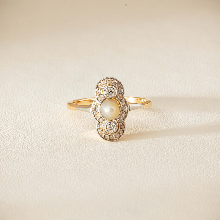 Vintage 14ct Yellow Gold Pearl & Diamond Art Deco Ring - Ring - Walker & Hall