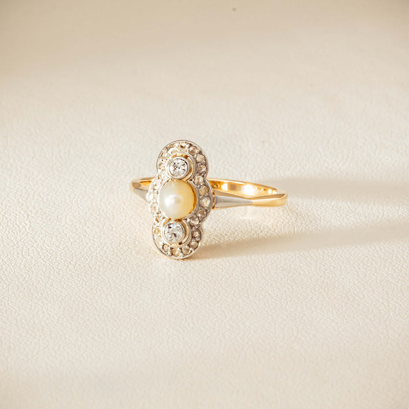 Vintage 14ct Yellow Gold Pearl & Diamond Art Deco Ring - Ring - Walker & Hall