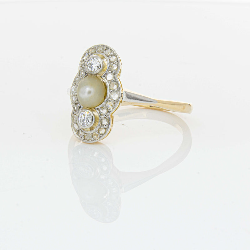 Vintage 14ct Yellow Gold Pearl & Diamond Ring - Ring - Walker & Hall