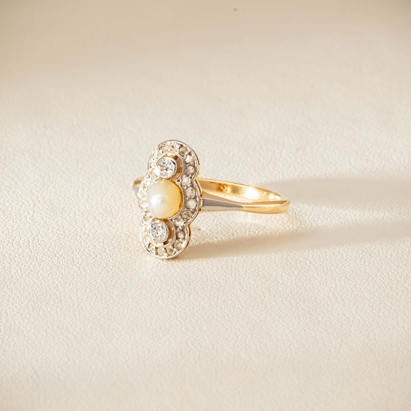 Vintage 14ct Yellow Gold Pearl & Diamond Art Deco Ring - Ring - Walker & Hall