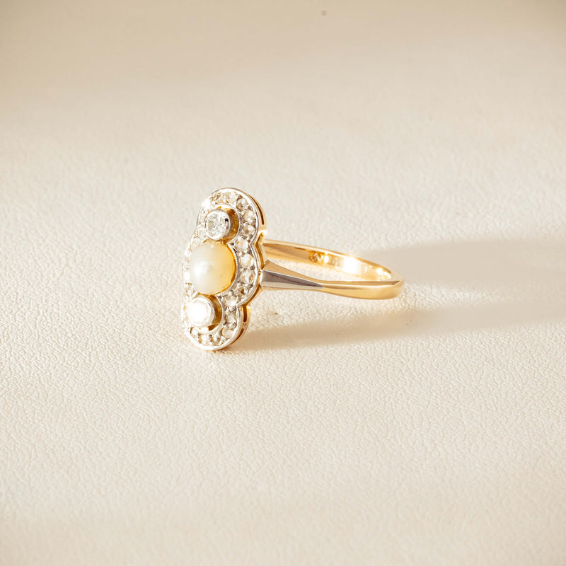 Vintage 14ct Yellow Gold Pearl & Diamond Art Deco Ring - Ring - Walker & Hall