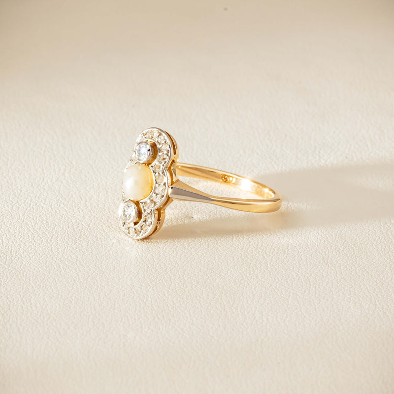 Vintage 14ct Yellow Gold Pearl & Diamond Art Deco Ring - Ring - Walker & Hall