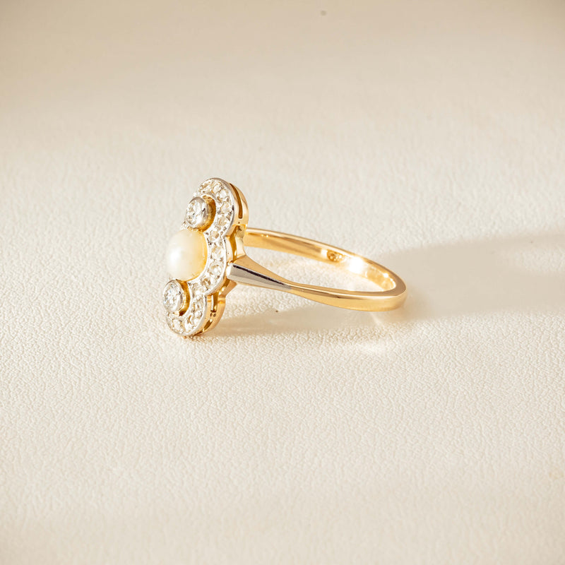 Vintage 14ct Yellow Gold Pearl & Diamond Art Deco Ring - Ring - Walker & Hall