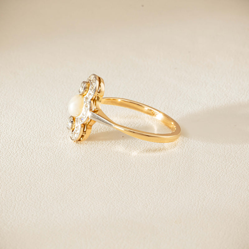 Vintage 14ct Yellow Gold Pearl & Diamond Art Deco Ring - Ring - Walker & Hall